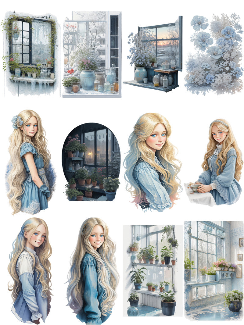 12PCS Winter Windowsill comic girl sticker