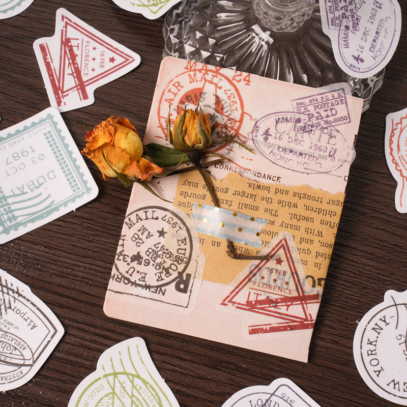 46PCS Vintage postmark series sticker