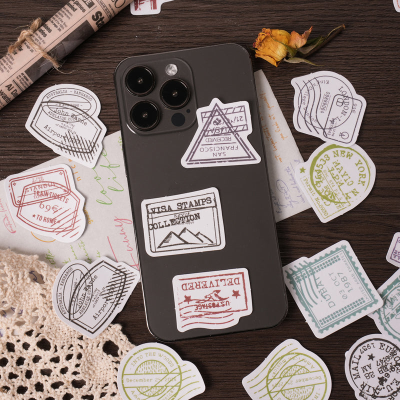 46PCS Vintage postmark series sticker