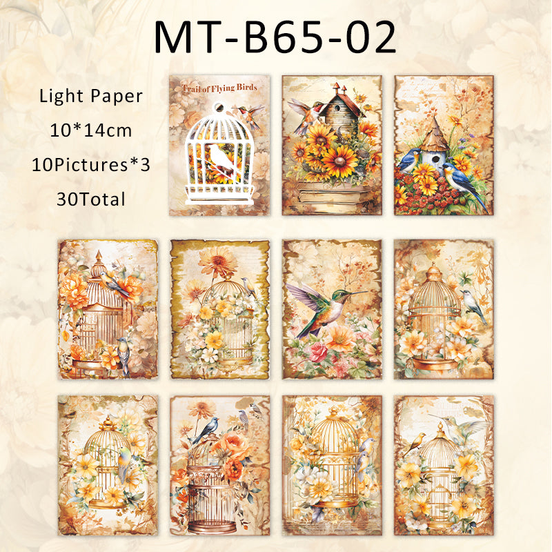 30PCS Trail of flying birds series material paper