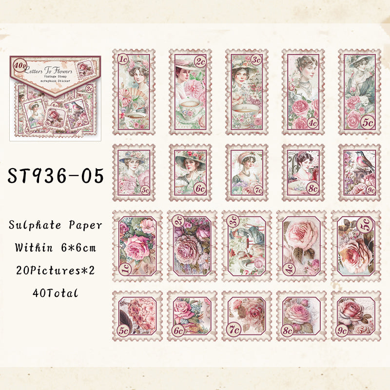 40PCS Flower mail series sticker