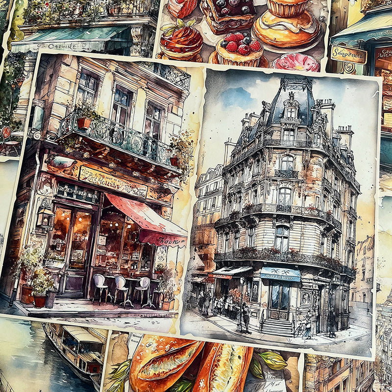 10PCS Paris travel dessert background paper