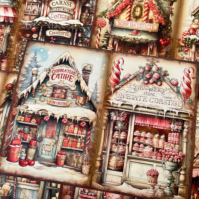 10PCS Vintage Christmas house background paper