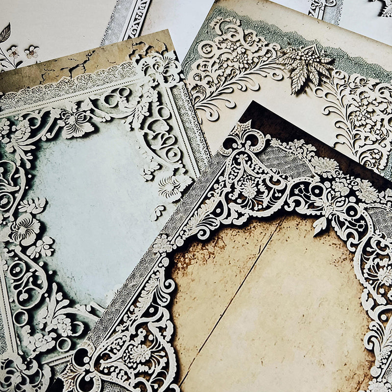 8Sheets Vintage lace border background paper