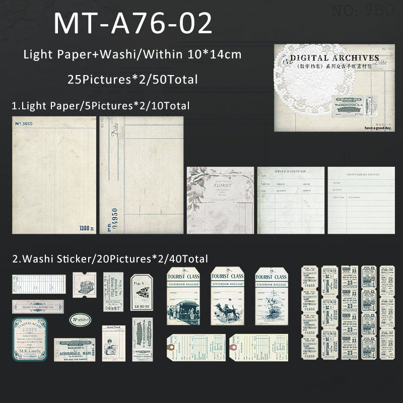 50PCS Digital archives series material paper set