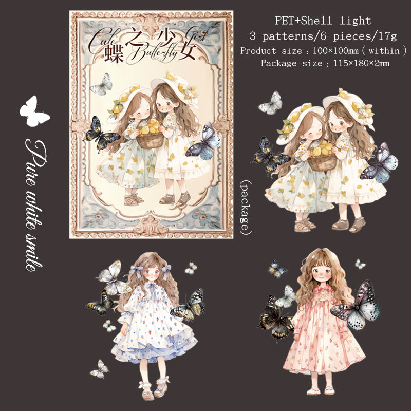 6PCS Butterfly girl series sticker