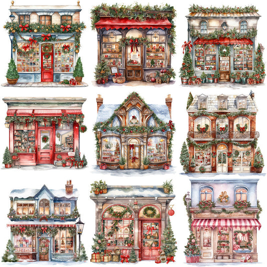 12PCS Christmas shop house sticker