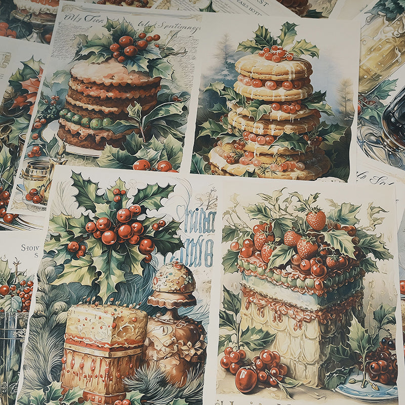 10PCS Vintage Christmas dessert cake background paper