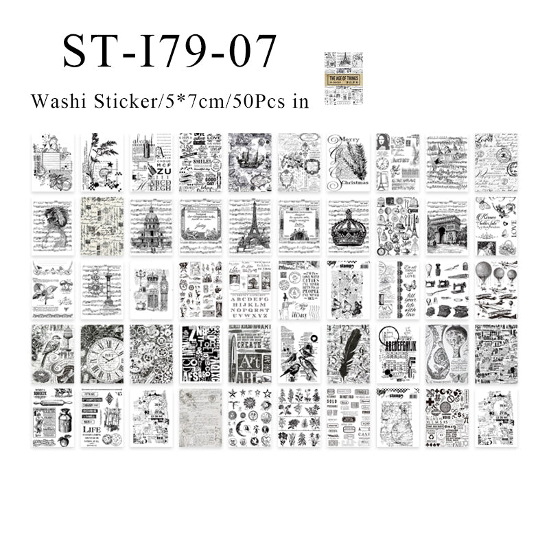 50PCS Old coloured ticket series sticker book