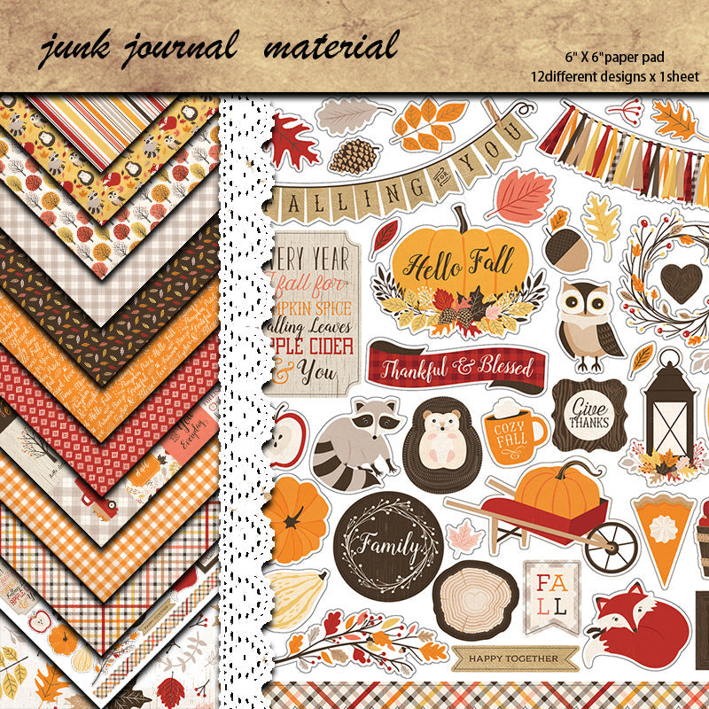 12PCS Hello fall material paper