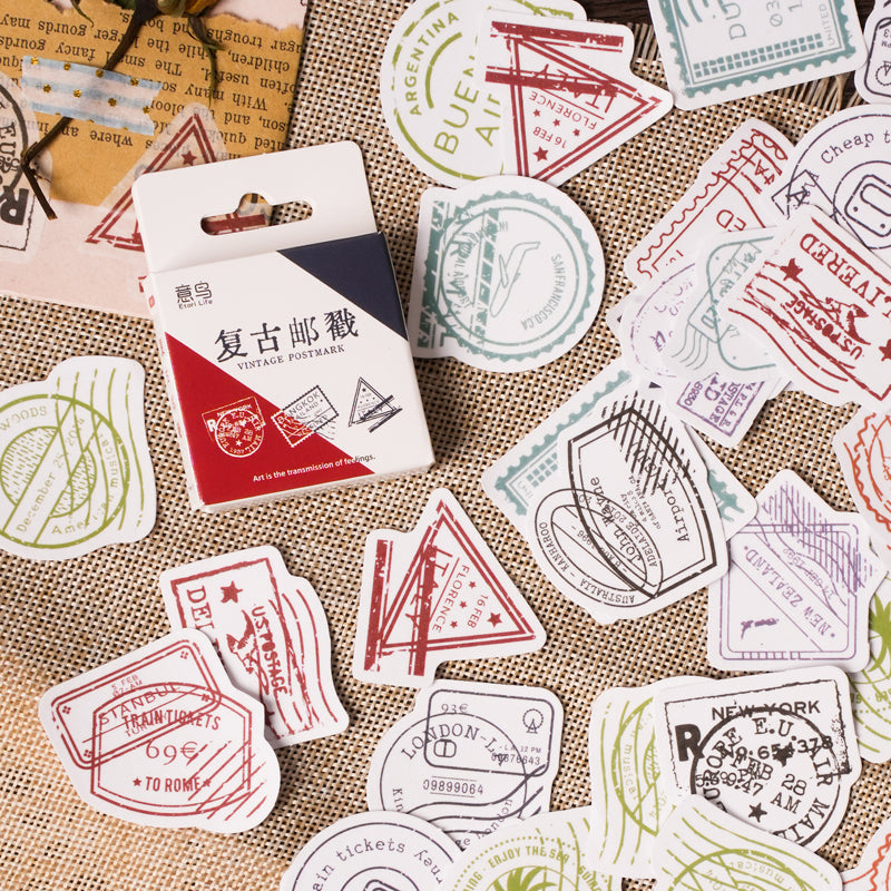 46PCS Vintage postmark series sticker