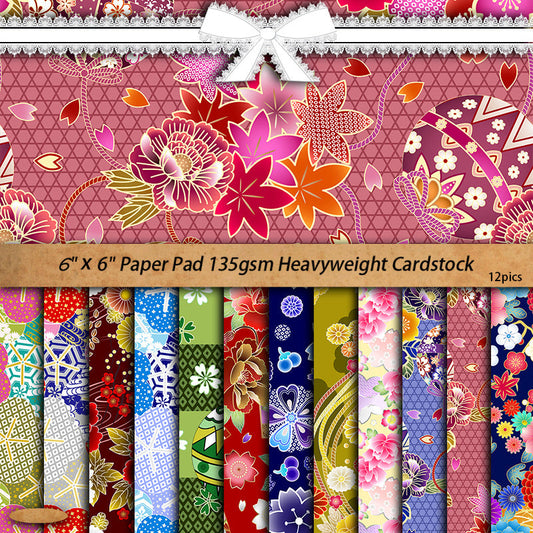 12PCS Colored floral pattern material paper