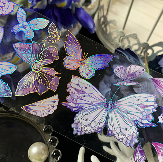 5/6cm*100cm Crystal butterfly PET Laser silver tape