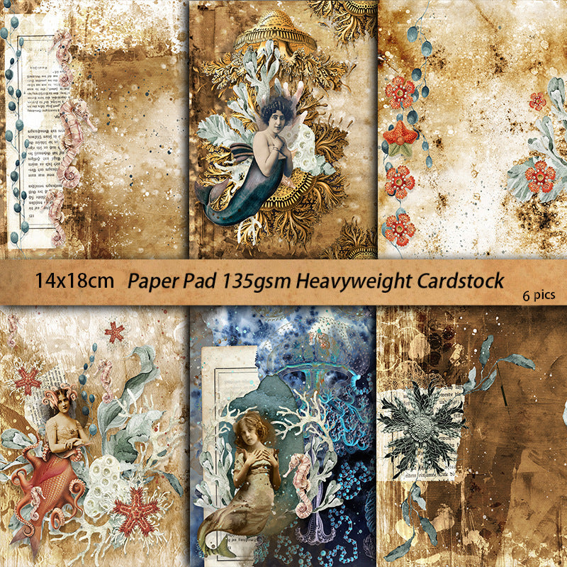 6PCS Vintage mermaid material paper