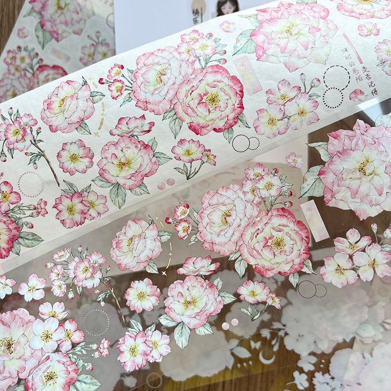 6cm*100cm Pink flower Washi/PET Tape