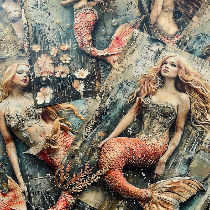 16PCS Vintage mermaid background paper