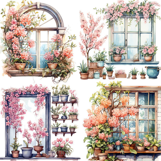 12PCS Flower window in spring sticker