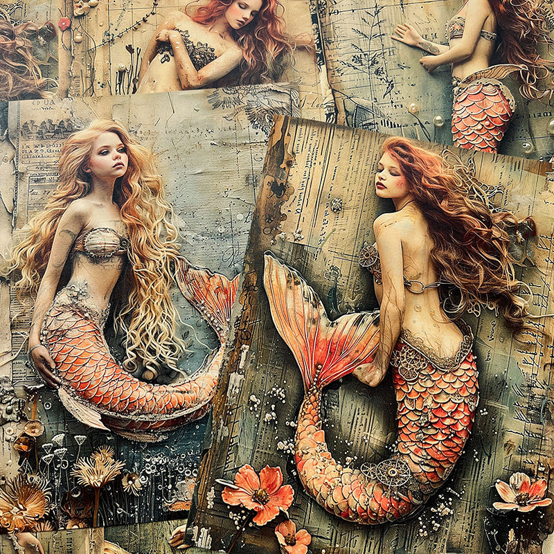 16PCS Vintage mermaid background paper