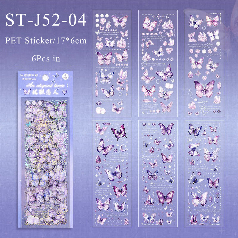 6PCS Crystal shine butterfly series sticker