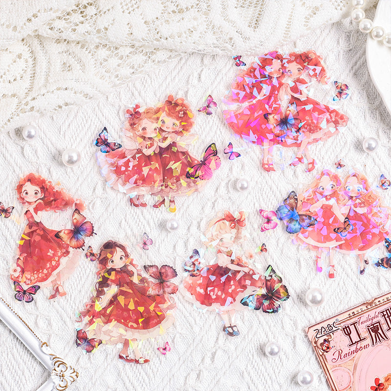 6PCS Fan butterfly girl series sticker