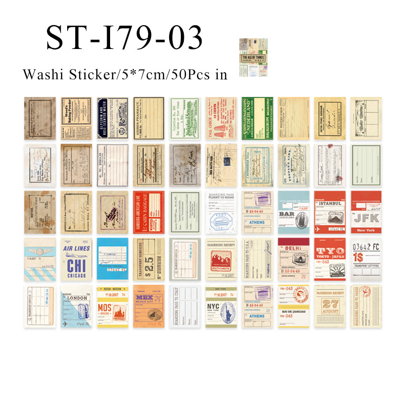 50PCS Old coloured ticket series sticker book