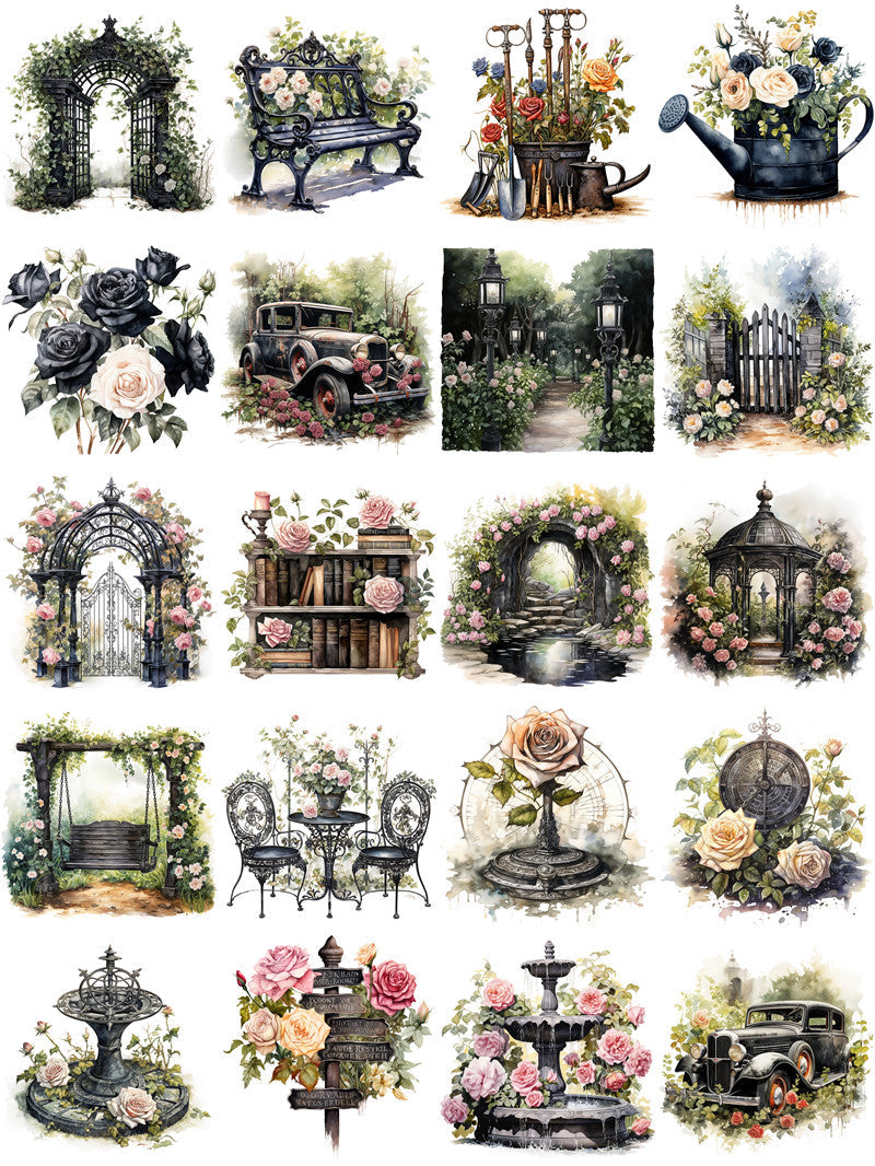 20PCS Black Rose Garden sticker