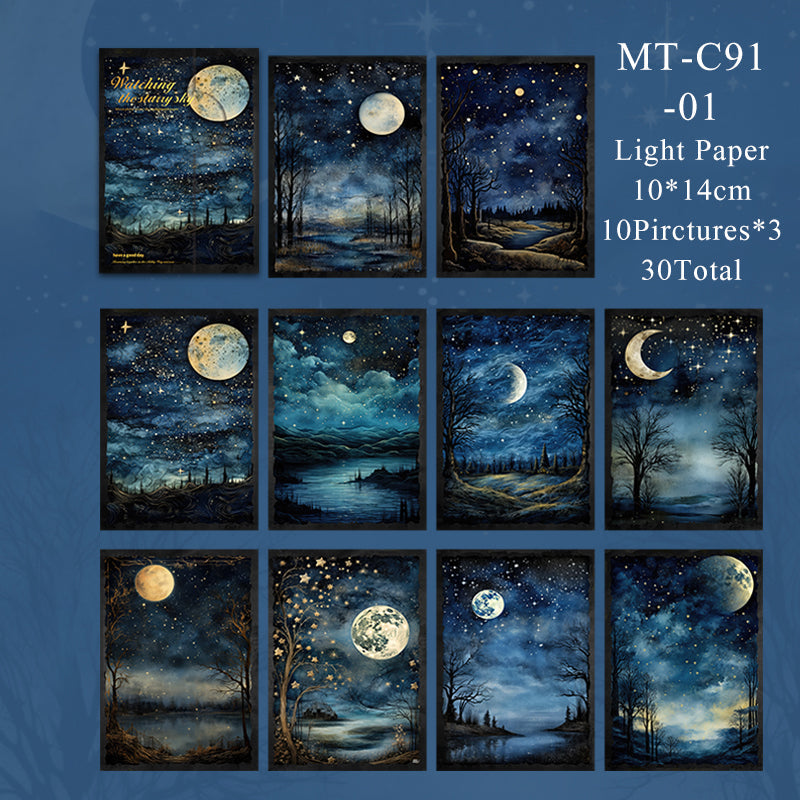 30PCS Watching the starry sky series material paper