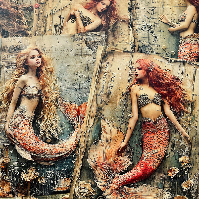 16PCS Vintage mermaid background paper