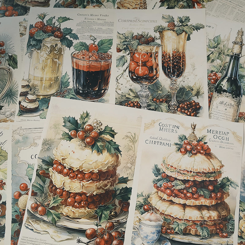 10PCS Vintage Christmas dessert cake background paper