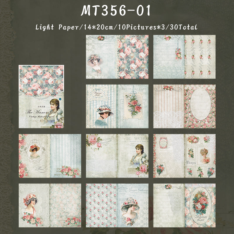 30PCS Manor Girl series material paper