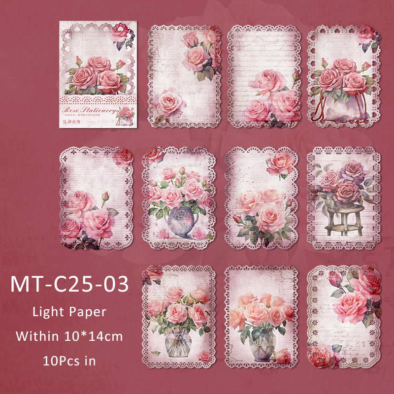 10PCS Rose stationery series material paper