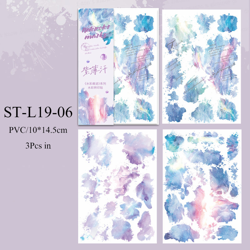 3PCS Watercolor Trace series PVC transfer sticker