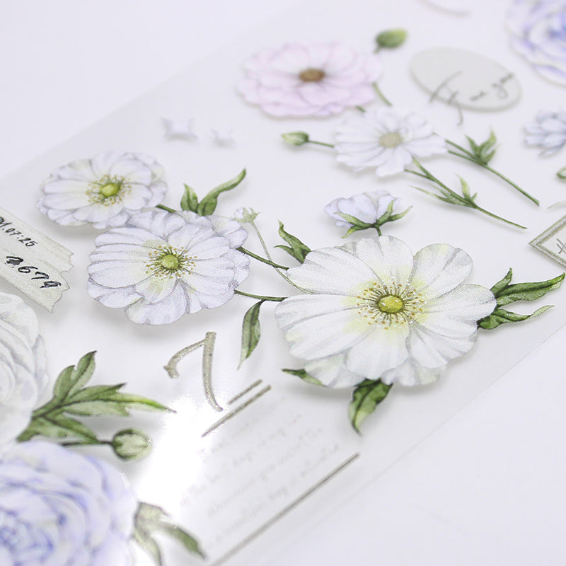 6.5cm*150cm Mist clear peony Washi/PET Tape