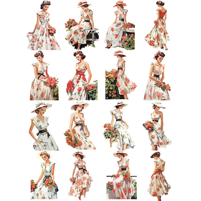 16PCS Vintage floral dress sticker