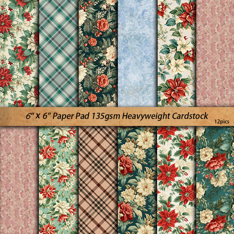 12PCS Vintage flower texturing paper