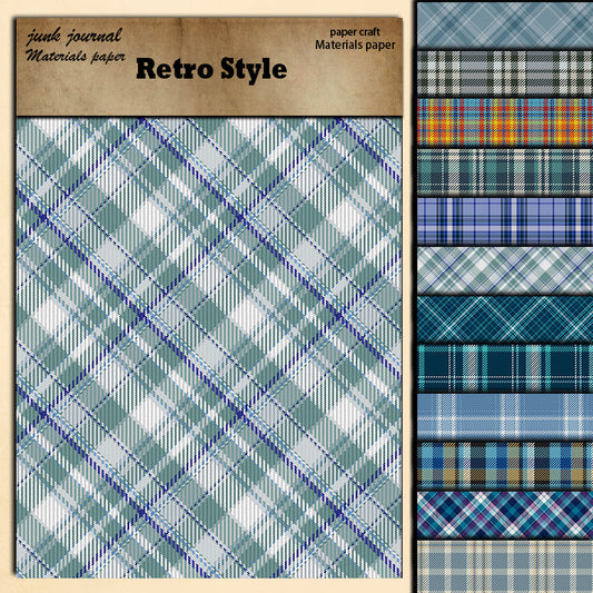 12PCS Blue plaid material paper