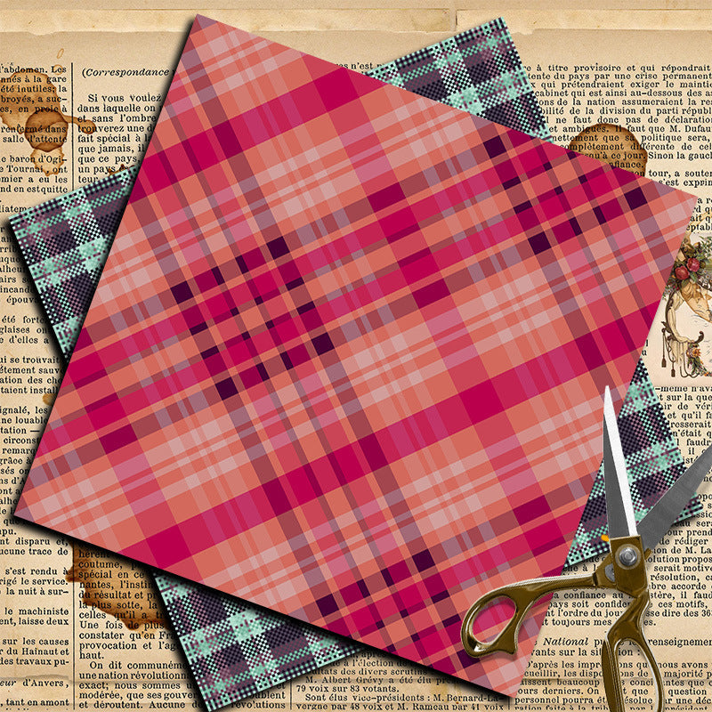 12PCS Vintage plaid material paper