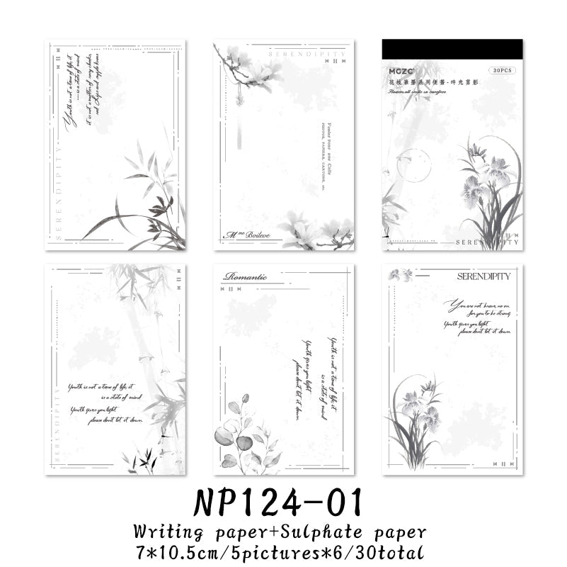 30PCS Flower branches and ink series note paper