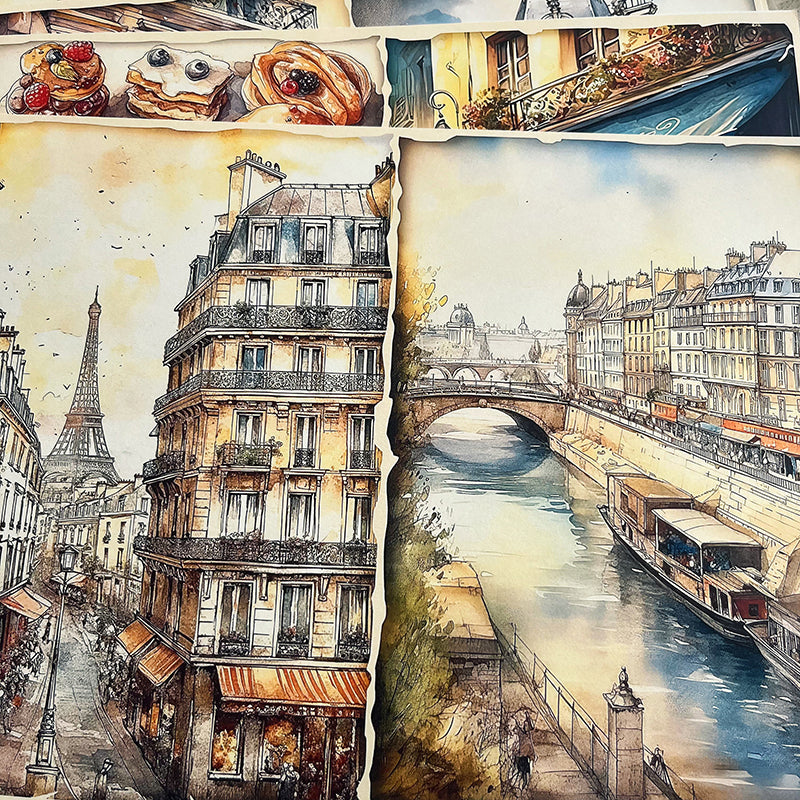 10PCS Paris travel dessert background paper