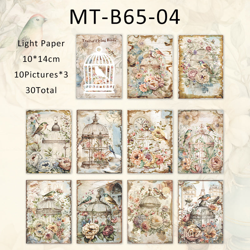 30PCS Trail of flying birds series material paper