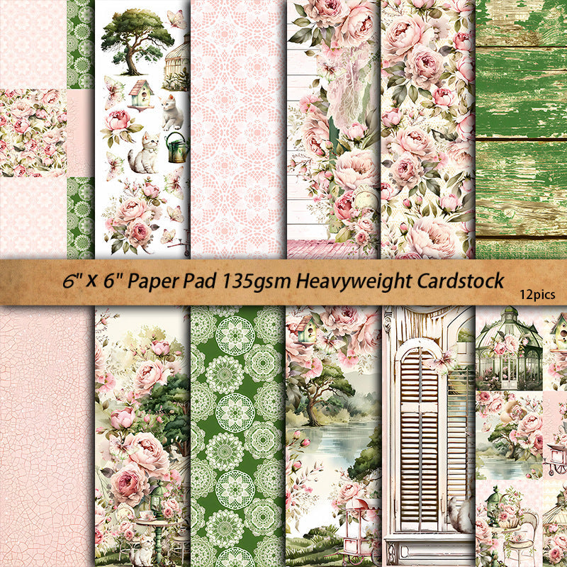 12PCS Peony Garden material paper