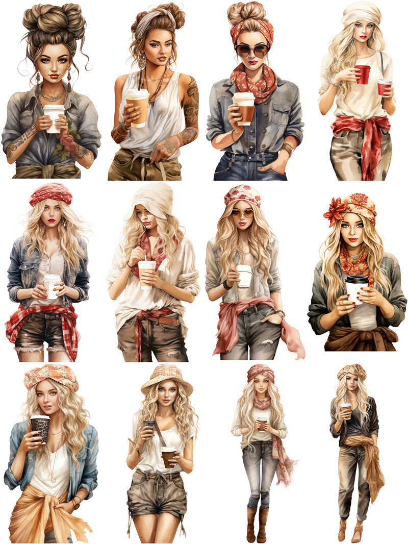 12PCS Coffee girl sticker