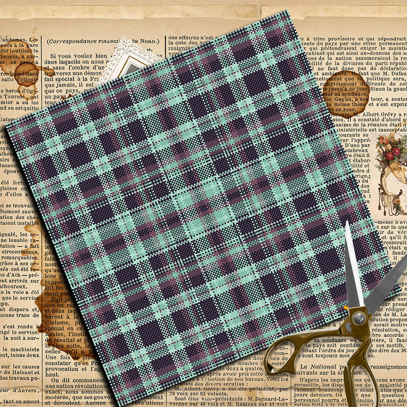 12PCS Vintage plaid material paper