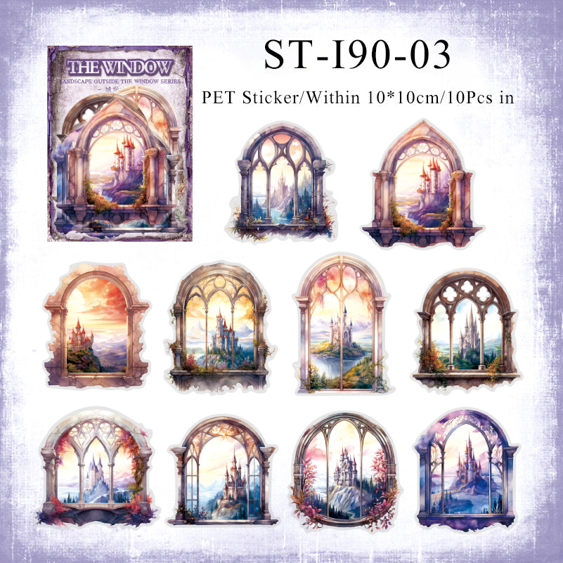 10PCS The scenery outside the window series sticker