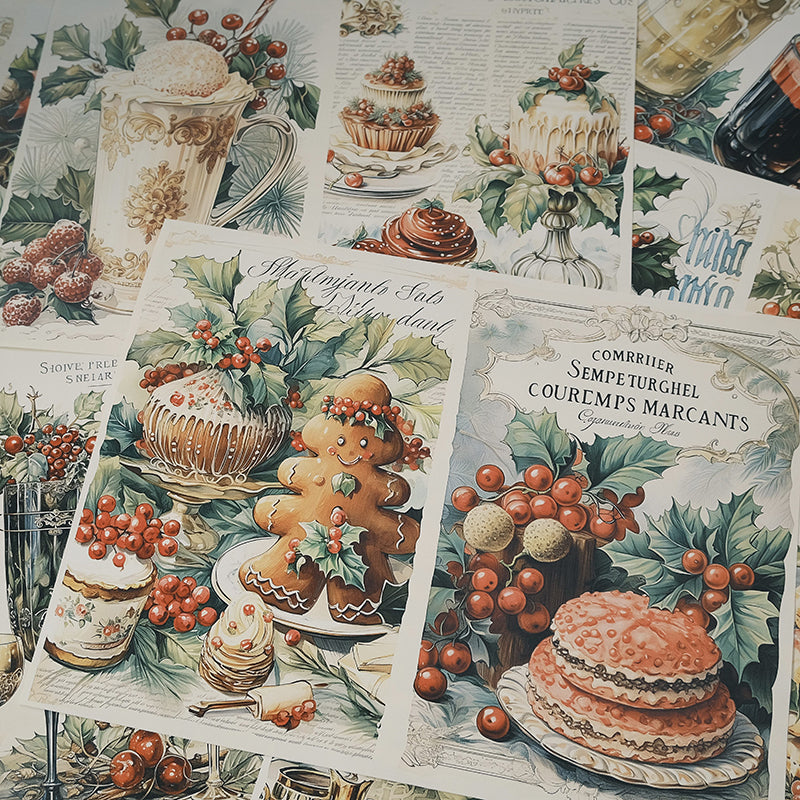 10PCS Vintage Christmas dessert cake background paper