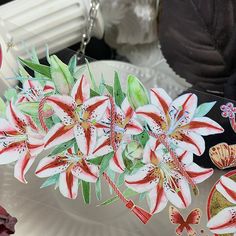 6cm*100cm Red lily PET Laser silver tape