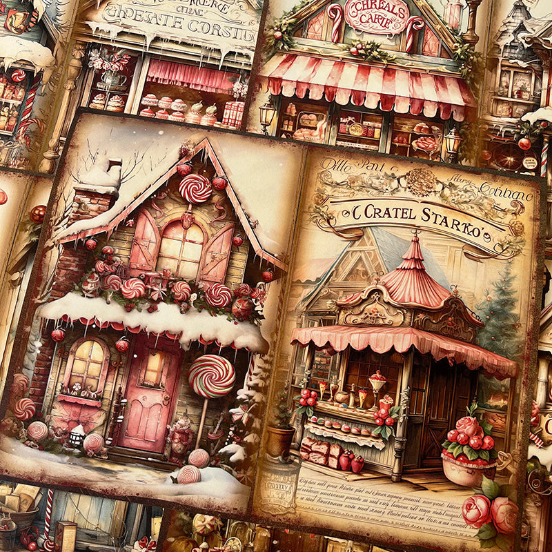 10PCS Vintage Christmas house background paper