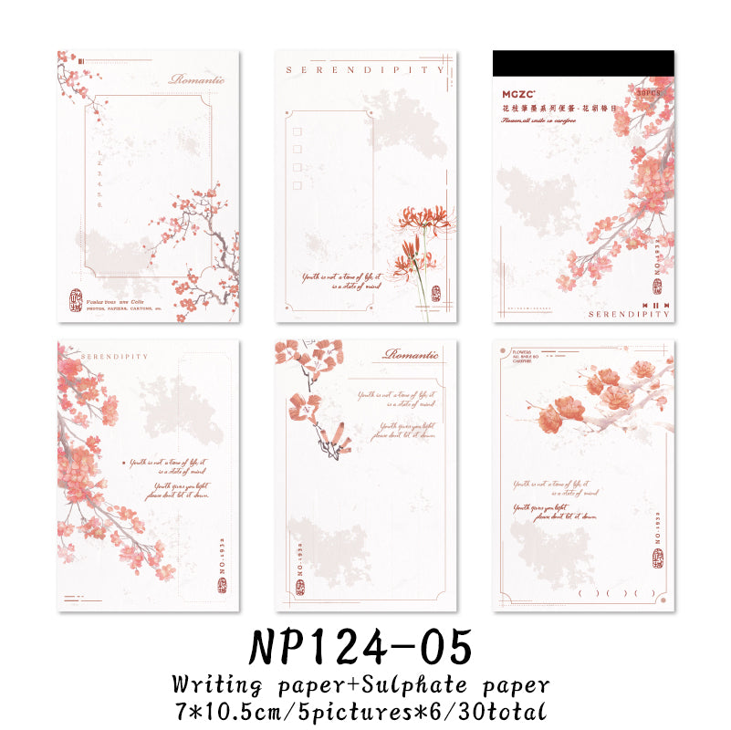 30PCS Flower branches and ink series note paper