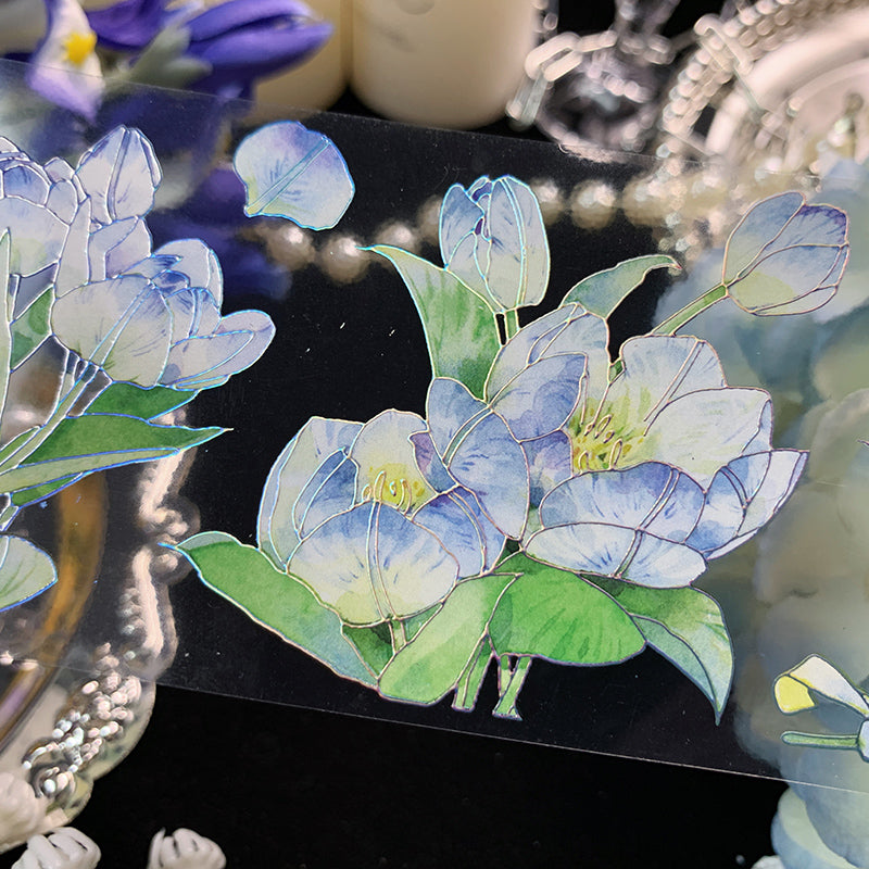 6cm*73cm Blue tulip PET Laser silver tape