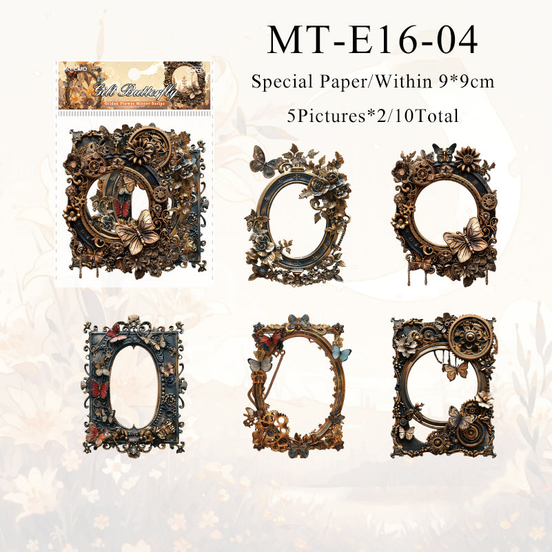 10PCS Gilt flower mirror series material paper